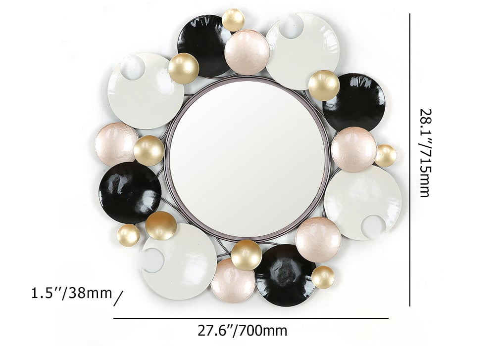 HMR - 28.1" Modern 3D Round Plates Overlapping Metal Wall Mirror for Entryway