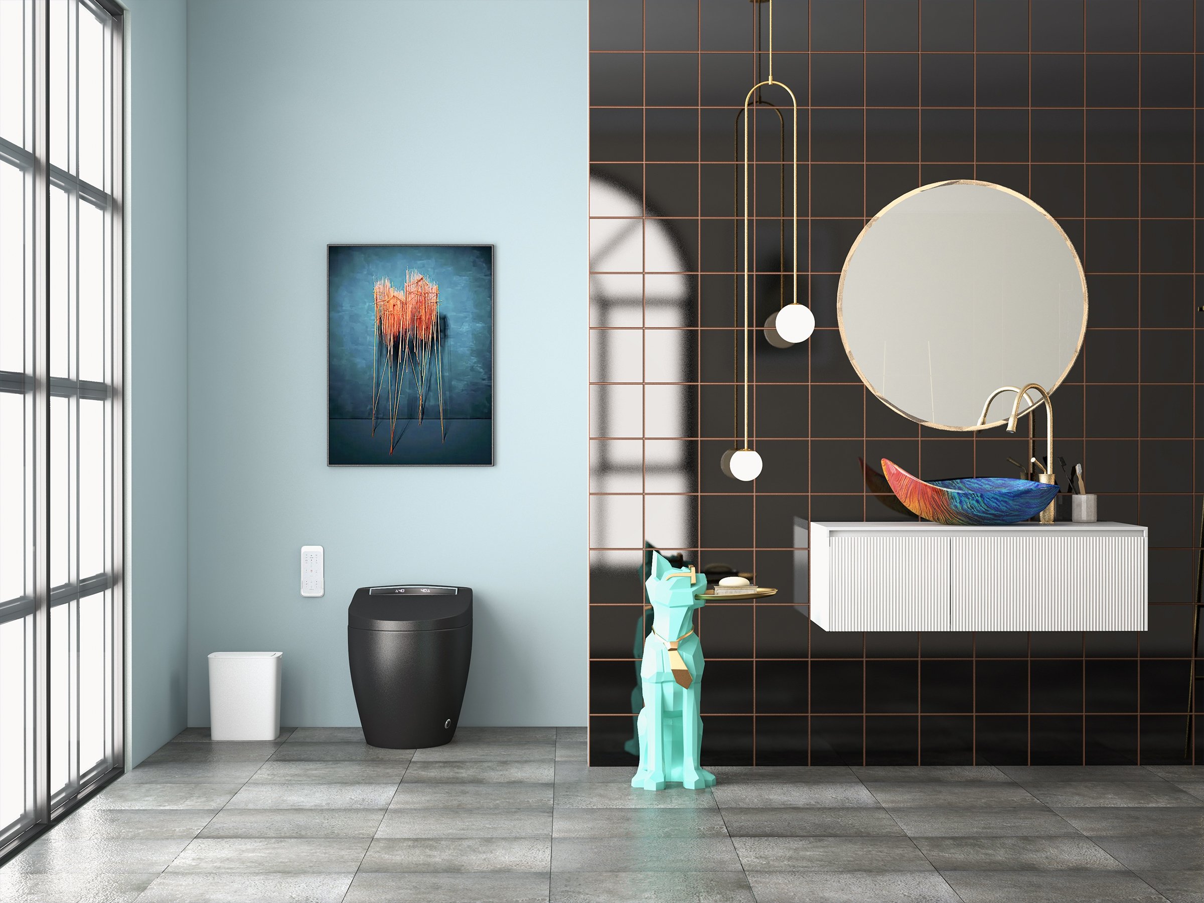HMR - Multicolor Teardrop-Shaped Bathroom Vessel Sink in Tempered Glass