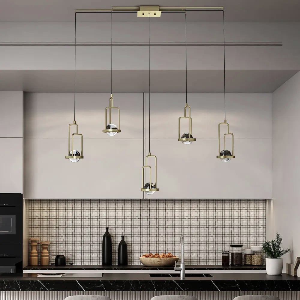 HMR - 5-Light Kitchen Island light Crystal Linear Pendant Light in Gold
