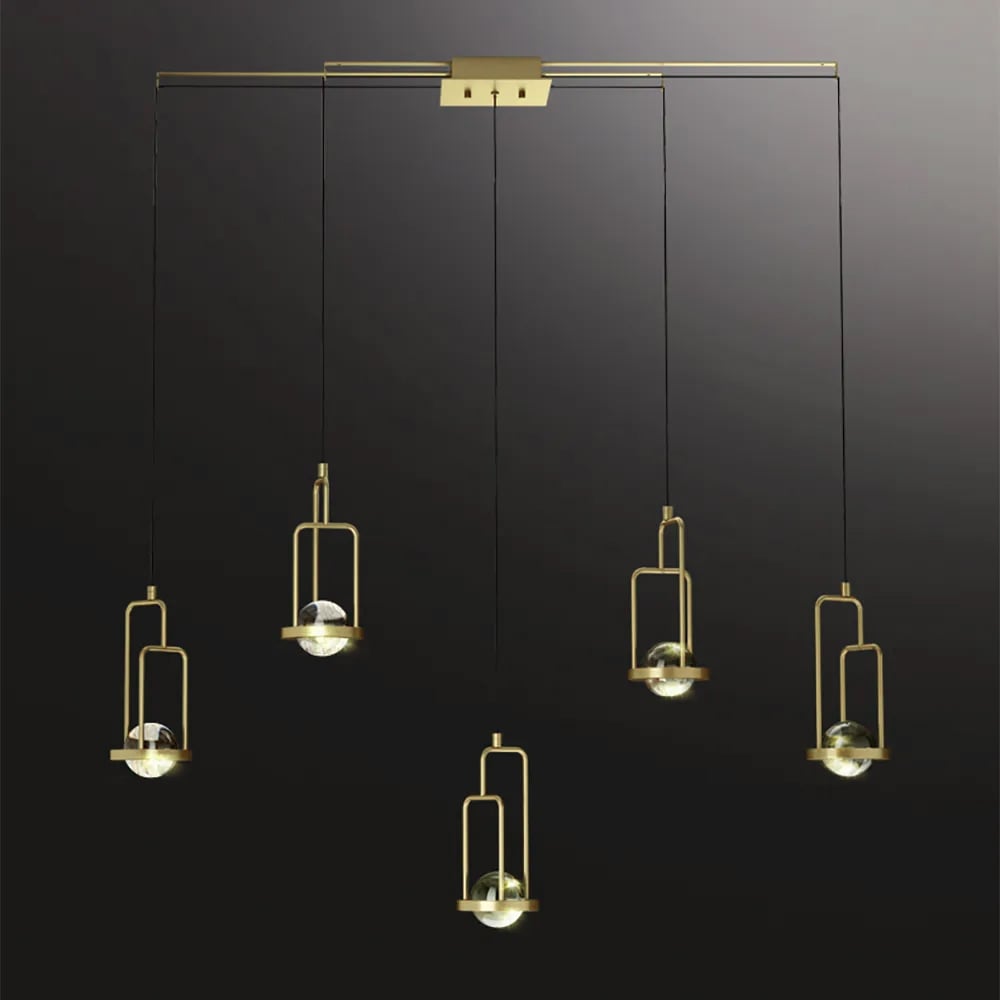 HMR - 5-Light Kitchen Island light Crystal Linear Pendant Light in Gold