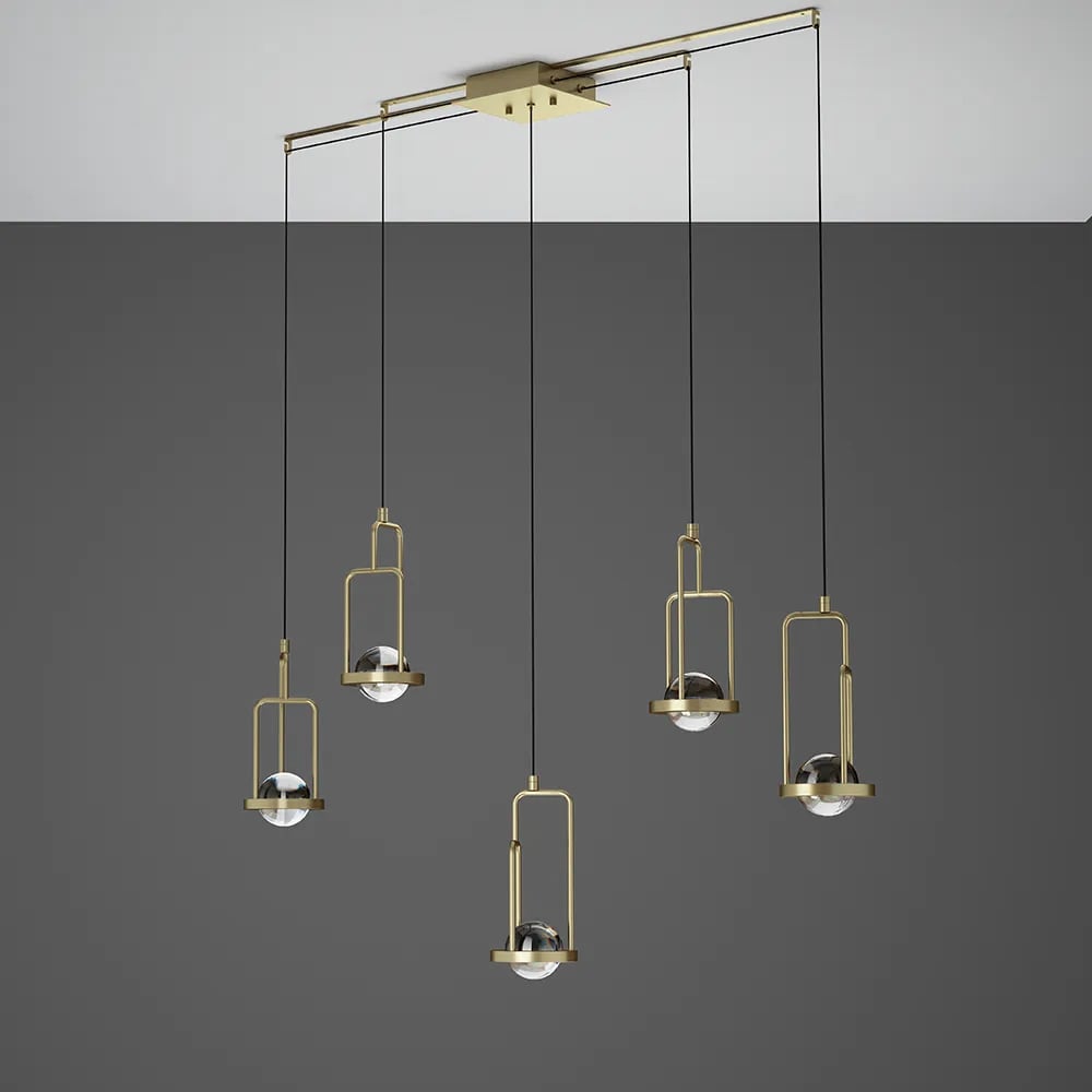 HMR - 5-Light Kitchen Island light Crystal Linear Pendant Light in Gold