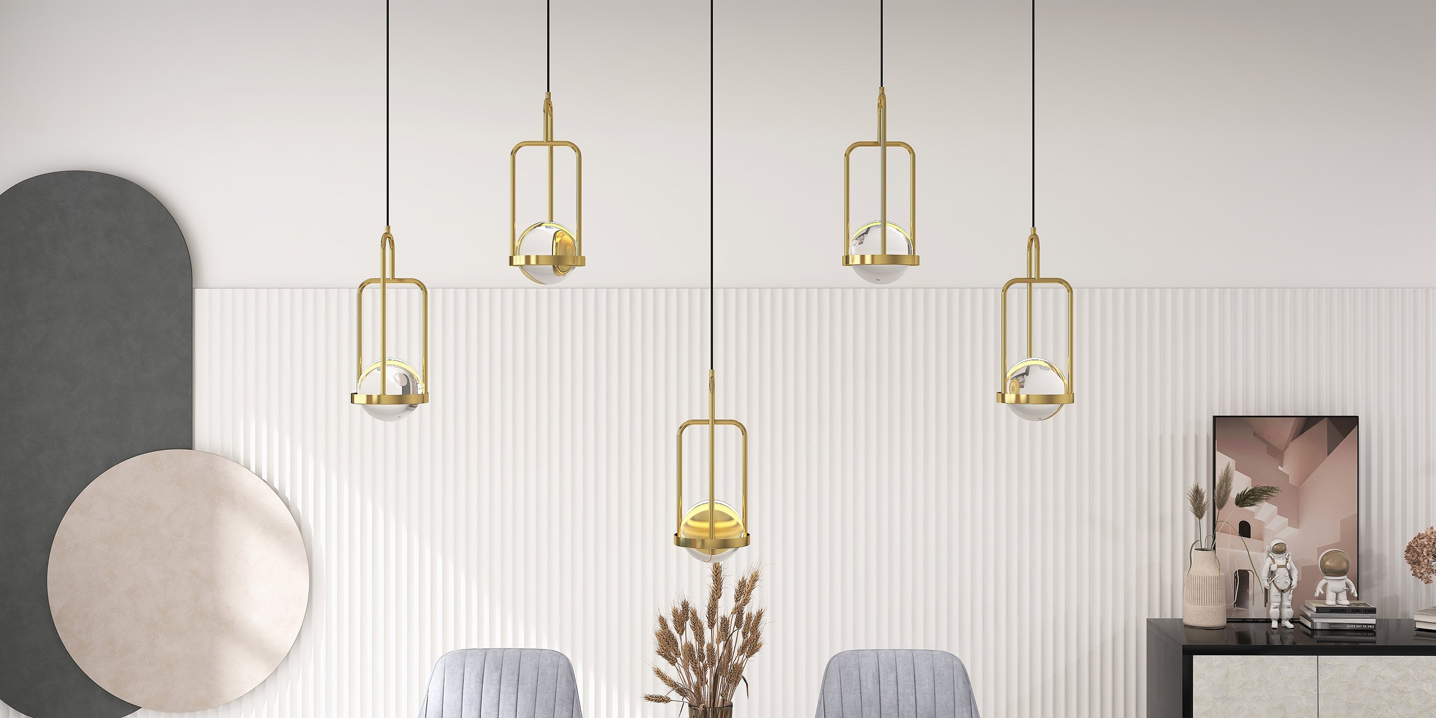 HMR - 5-Light Kitchen Island light Crystal Linear Pendant Light in Gold