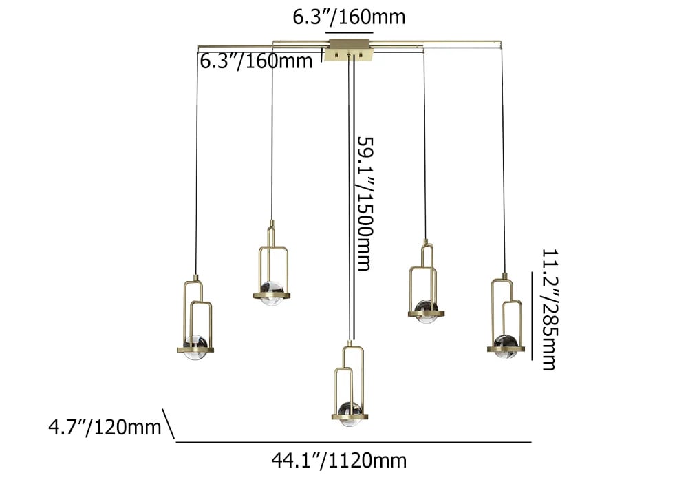 HMR - 5-Light Kitchen Island light Crystal Linear Pendant Light in Gold