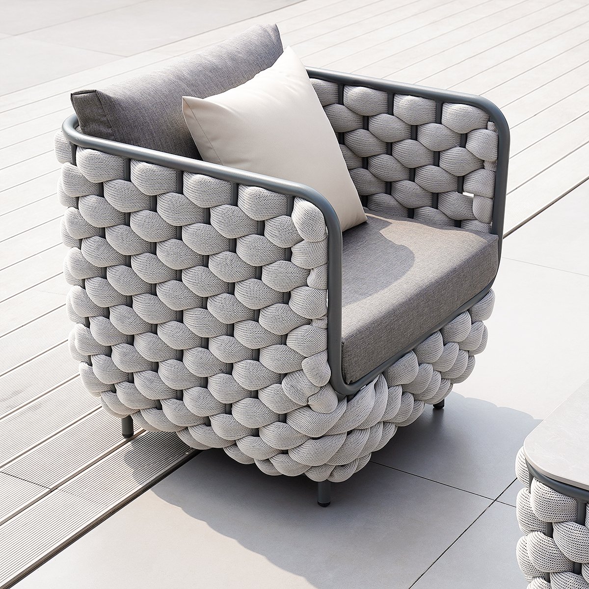 HMR - Martic 4-Pieces Aluminum Rope Outdoor Sofa Set with Faux Marble Coffee Table Cushion Pillow