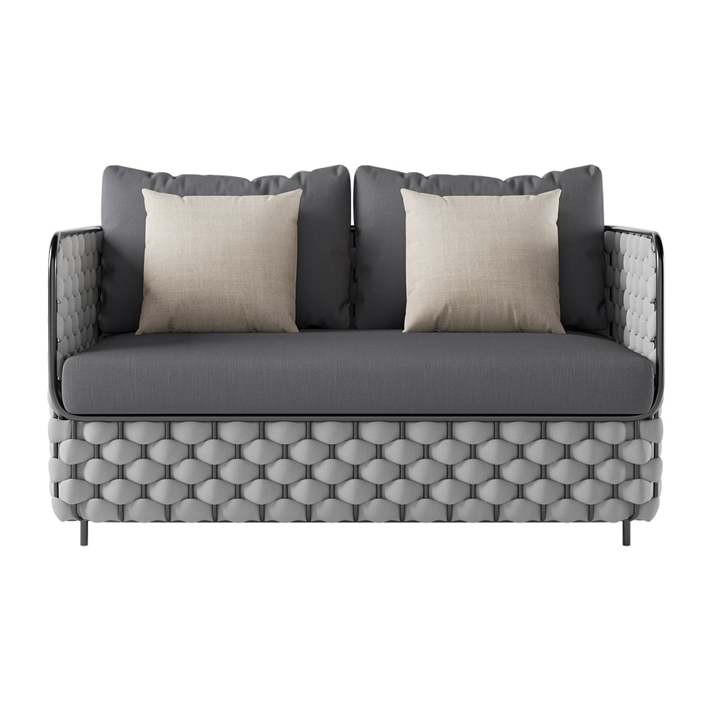HMR - Martic 4-Pieces Aluminum Rope Outdoor Sofa Set with Faux Marble Coffee Table Cushion Pillow