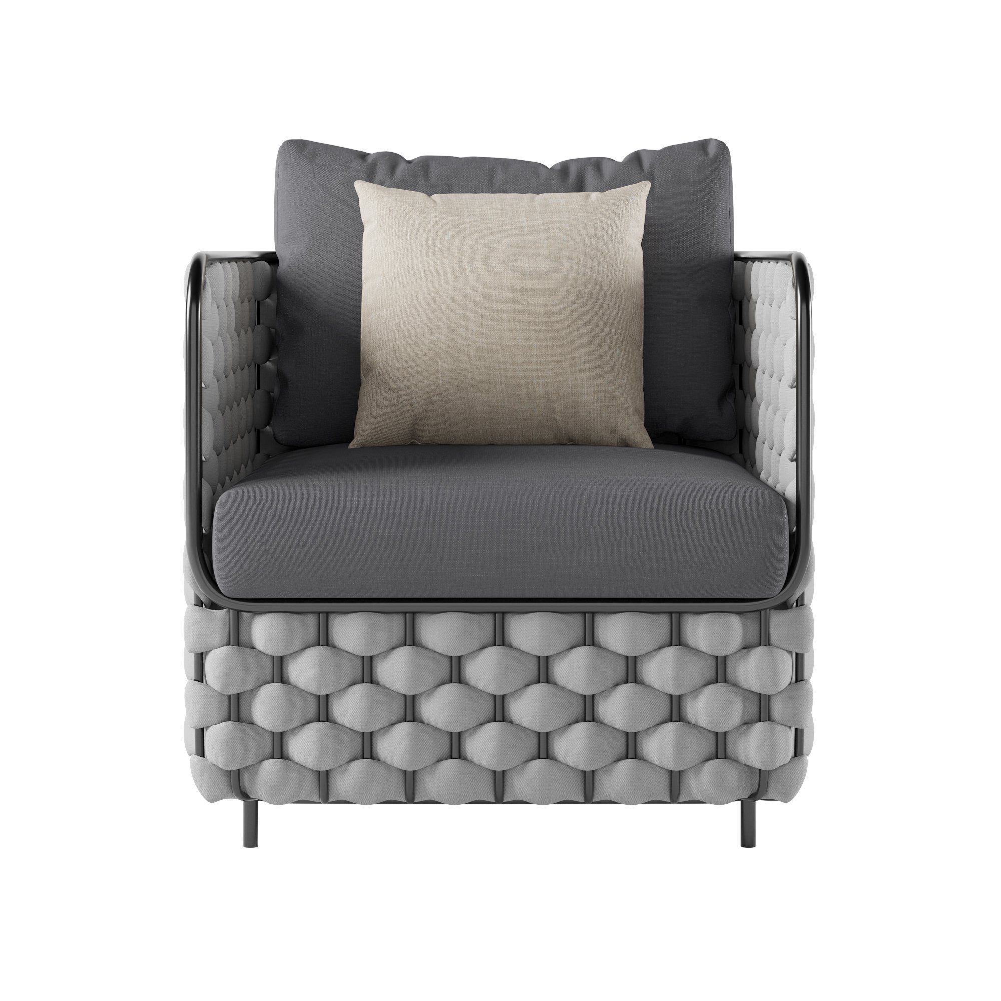 HMR - Martic 4-Pieces Aluminum Rope Outdoor Sofa Set with Faux Marble Coffee Table Cushion Pillow