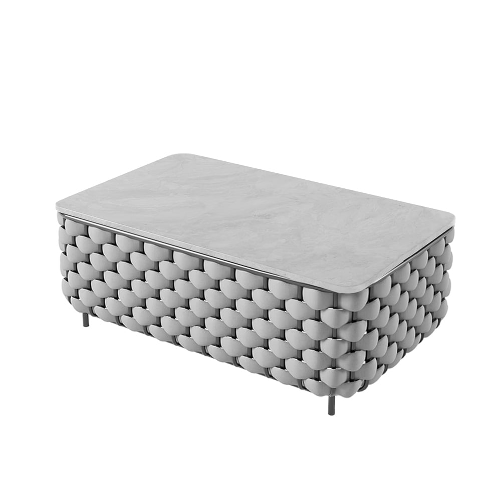 HMR - Martic 4-Pieces Aluminum Rope Outdoor Sofa Set with Faux Marble Coffee Table Cushion Pillow