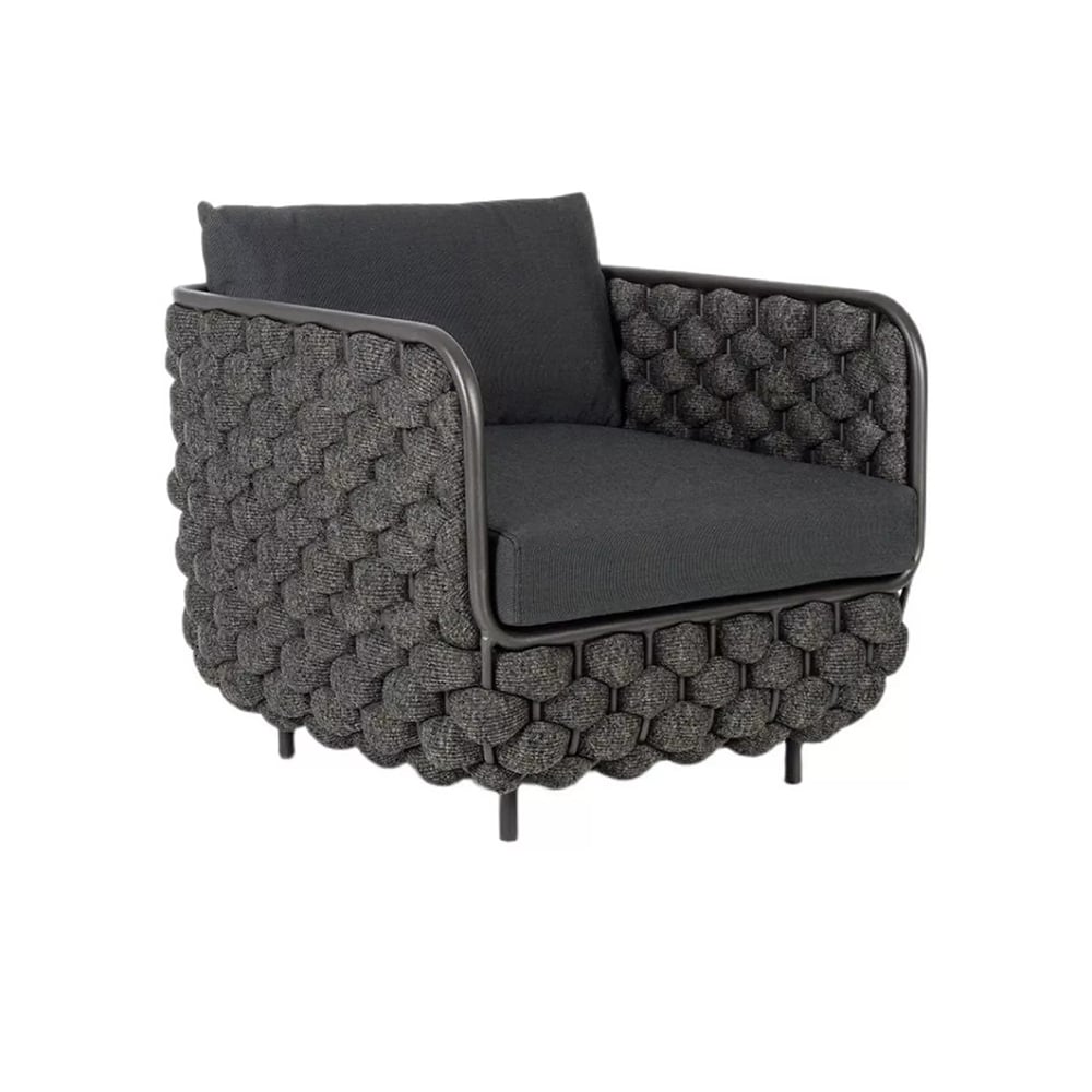 HMR - 27.6" Wide Modern Aluminum & Rope Outdoor Patio Sofa with Cushion in Black