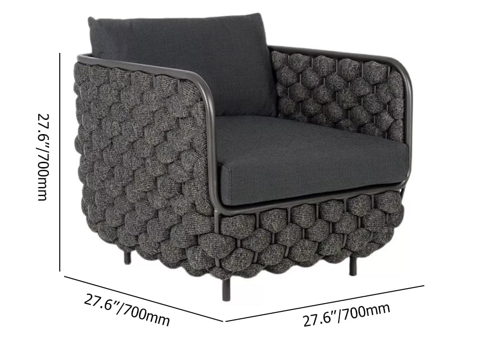 HMR - 27.6" Wide Modern Aluminum & Rope Outdoor Patio Sofa with Cushion in Black