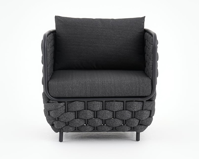 HMR - 27.6" Wide Modern Aluminum & Rope Outdoor Patio Sofa with Cushion in Black
