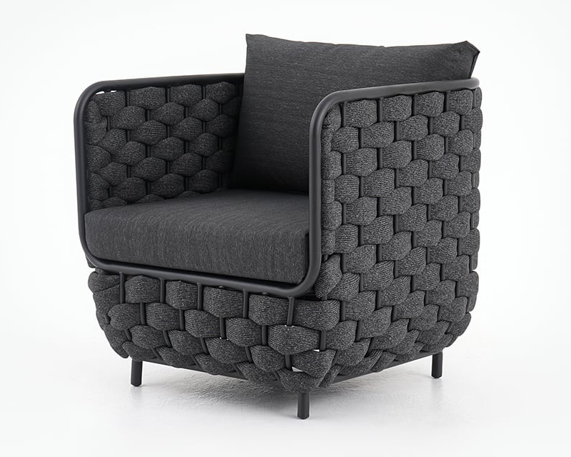 HMR - 27.6" Wide Modern Aluminum & Rope Outdoor Patio Sofa with Cushion in Black