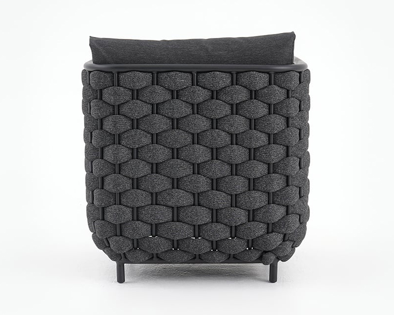 HMR - 27.6" Wide Modern Aluminum & Rope Outdoor Patio Sofa with Cushion in Black
