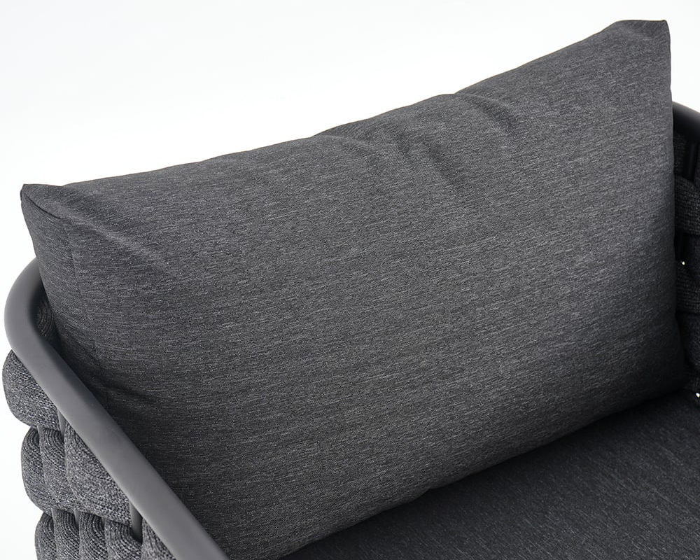 HMR - 27.6" Wide Modern Aluminum & Rope Outdoor Patio Sofa with Cushion in Black