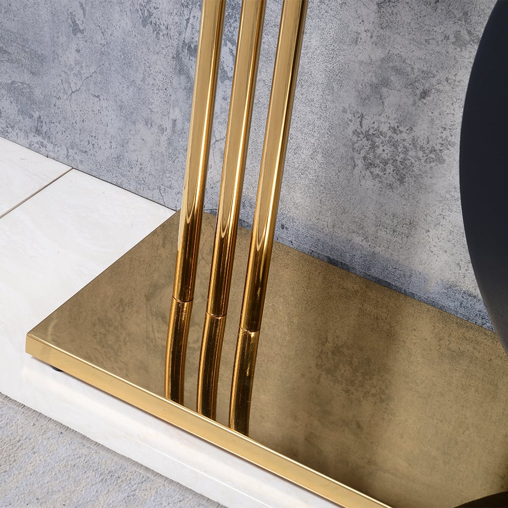 HMR - 55" Post Modern Black Geometry Console Table Sintered Stone Top Stainless Steel Frame