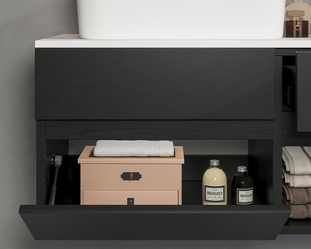 HMR - Modern Floating Bathroom Vanity Set with Faux Marble Top & Double Ceramic with Vessel Sink