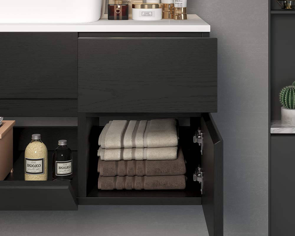 HMR - Modern Floating Bathroom Vanity Set with Faux Marble Top & Double Ceramic with Vessel Sink
