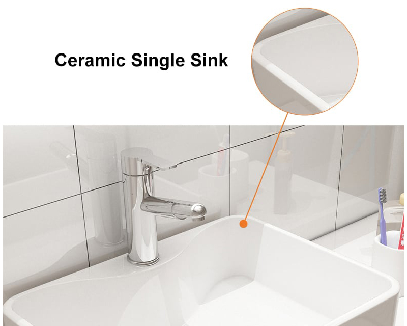 HMR - Modern Floating Bathroom Vanity Set with Faux Marble Top & Double Ceramic with Vessel Sink