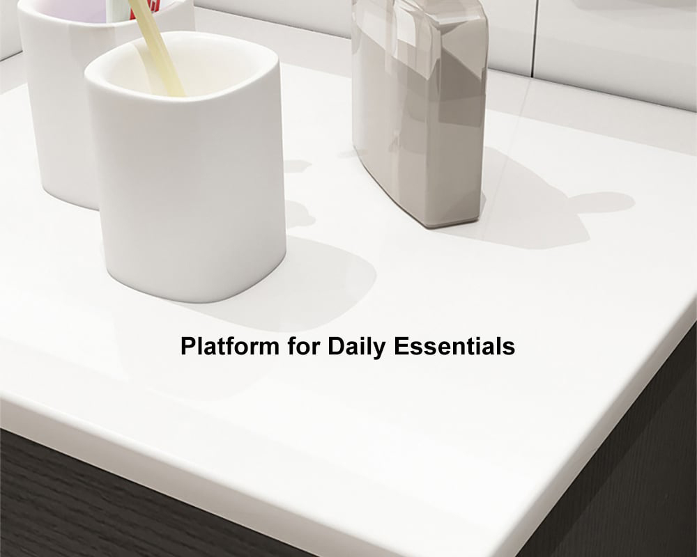 HMR - Modern Floating Bathroom Vanity Set with Faux Marble Top & Double Ceramic with Vessel Sink