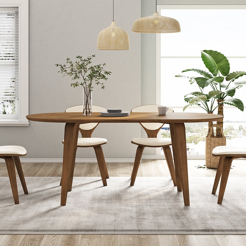 HMR - 63" Mid-Century Modern Oval Wood Dining Table Seats 6 People