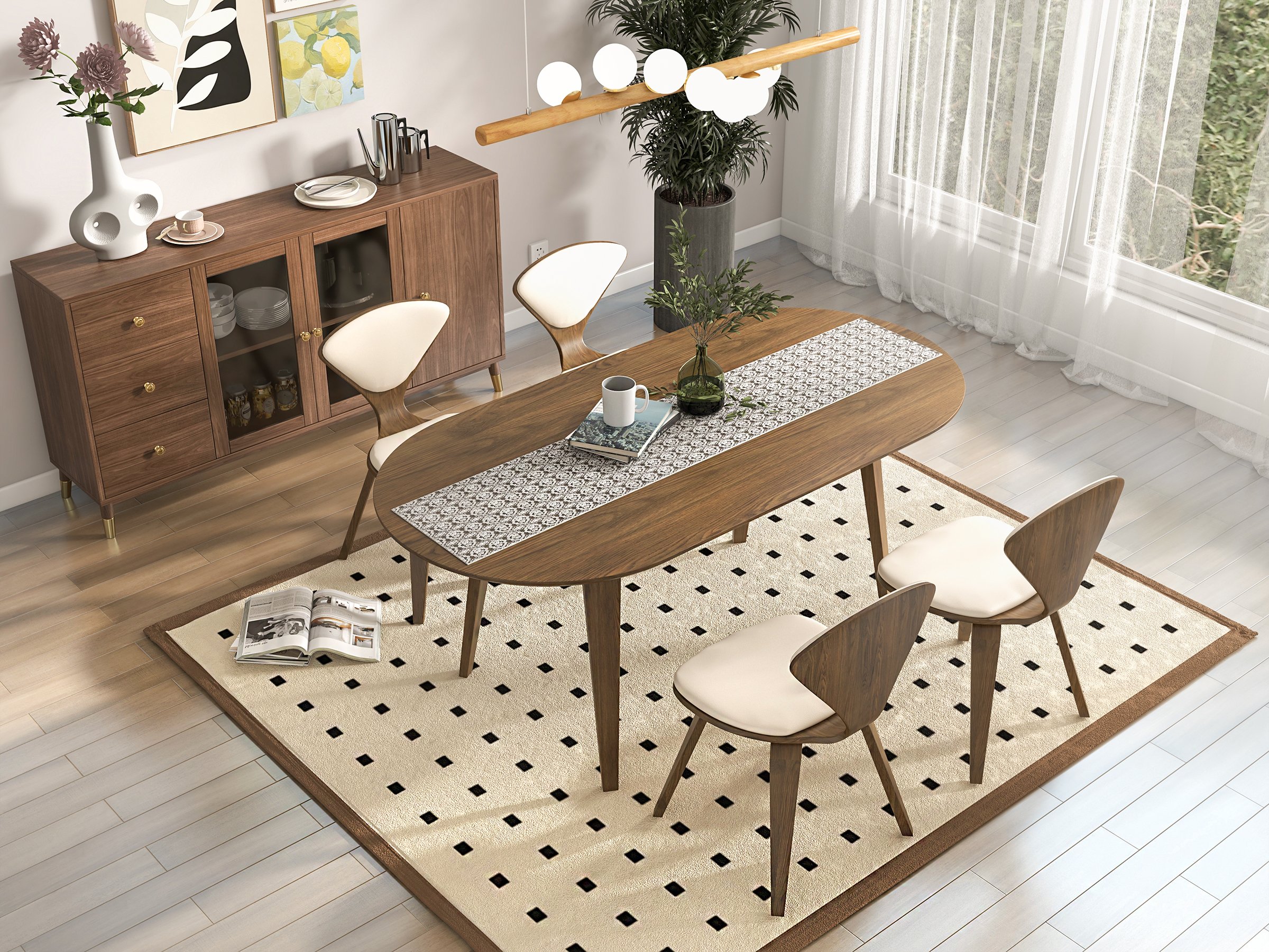 HMR - 63" Mid-Century Modern Oval Wood Dining Table Seats 6 People