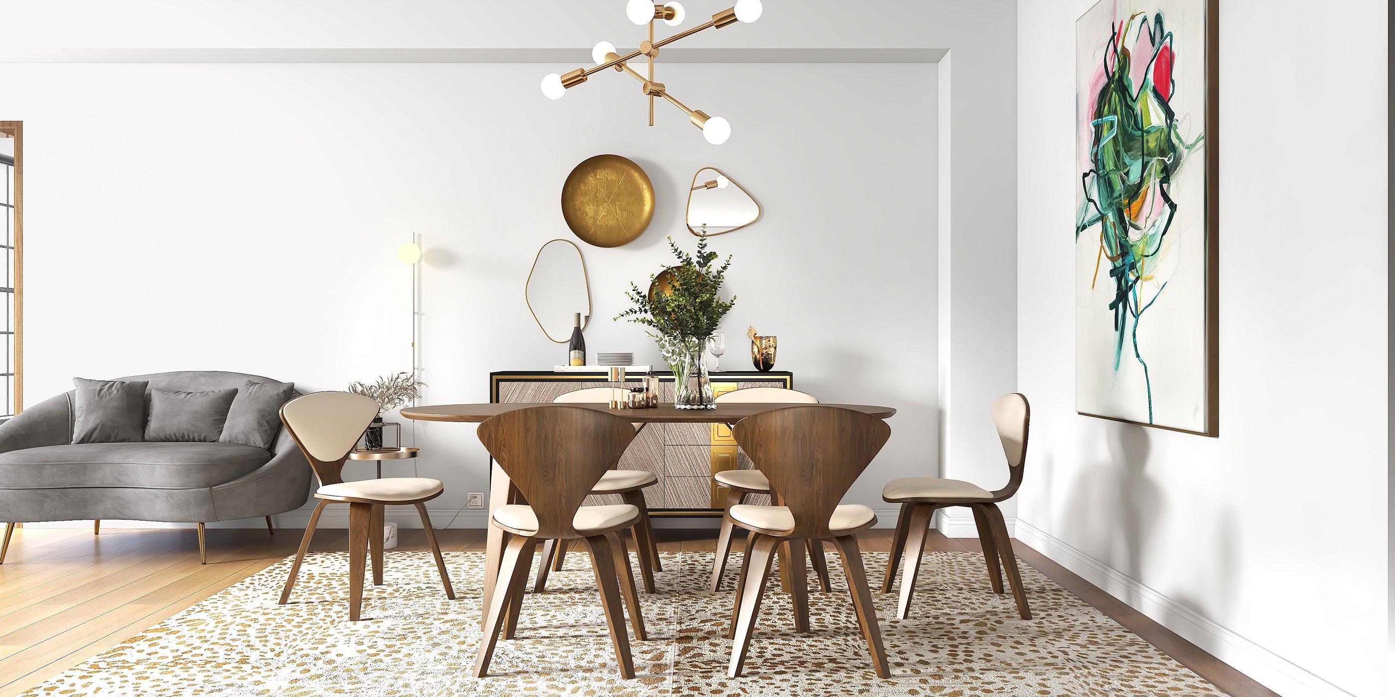 HMR - 63" Mid-Century Modern Oval Wood Dining Table Seats 6 People