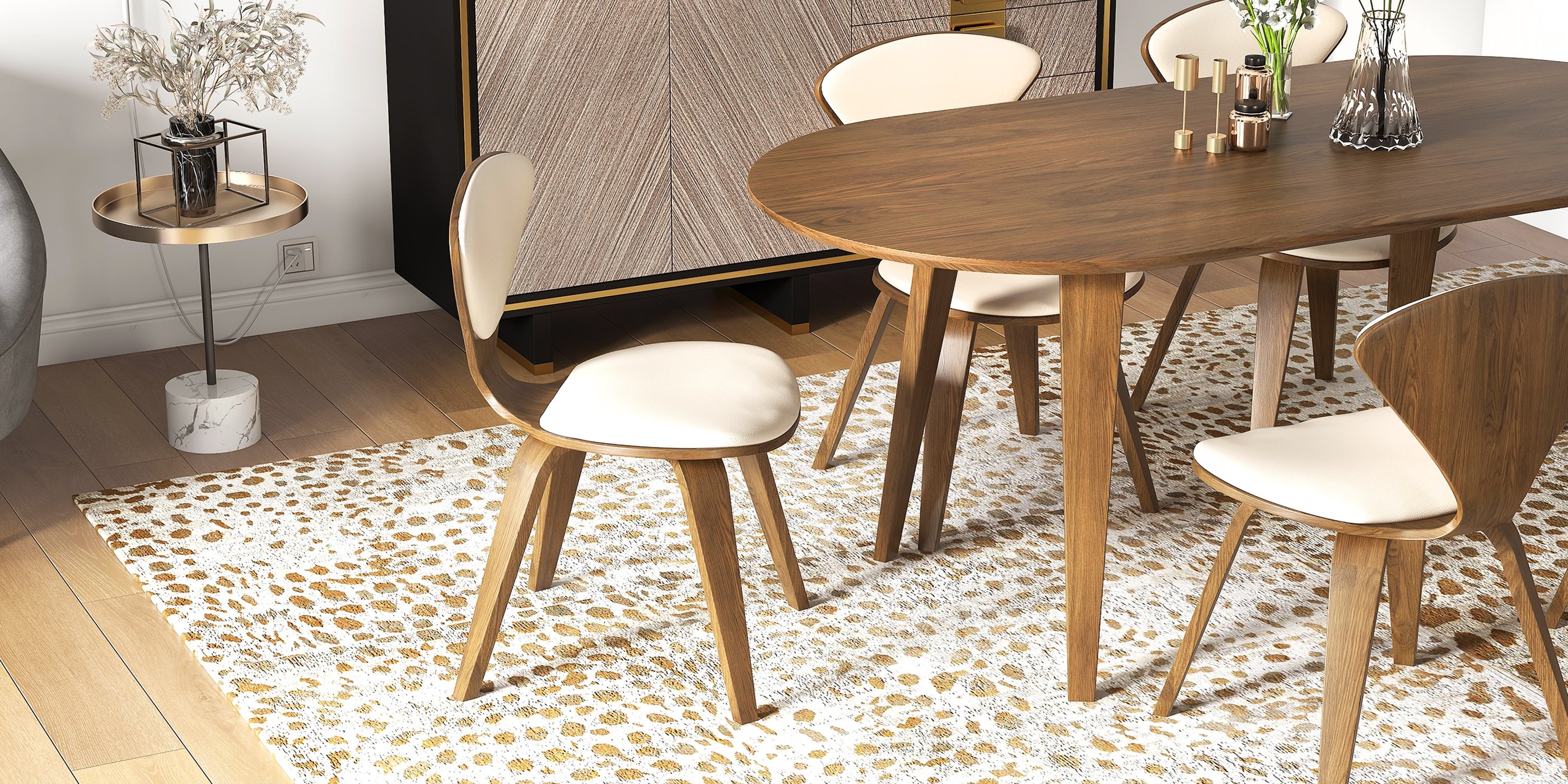 HMR - 63" Mid-Century Modern Oval Wood Dining Table Seats 6 People