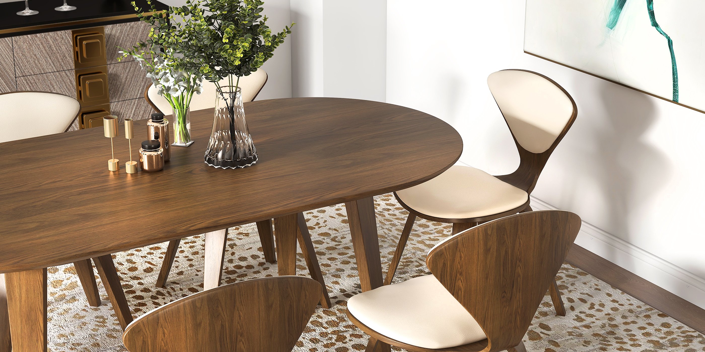 HMR - 63" Mid-Century Modern Oval Wood Dining Table Seats 6 People
