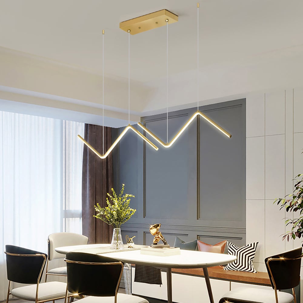 HMR - Minimalist Gold LED Island Light Fixture 2-Light Geometric Kitchen Pendant Light