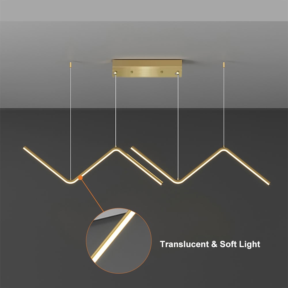HMR - Minimalist Gold LED Island Light Fixture 2-Light Geometric Kitchen Pendant Light