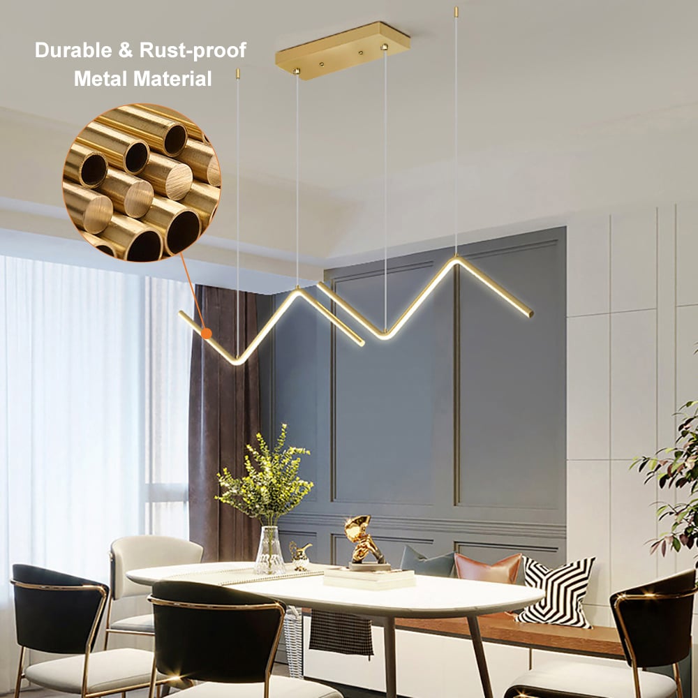HMR - Minimalist Gold LED Island Light Fixture 2-Light Geometric Kitchen Pendant Light