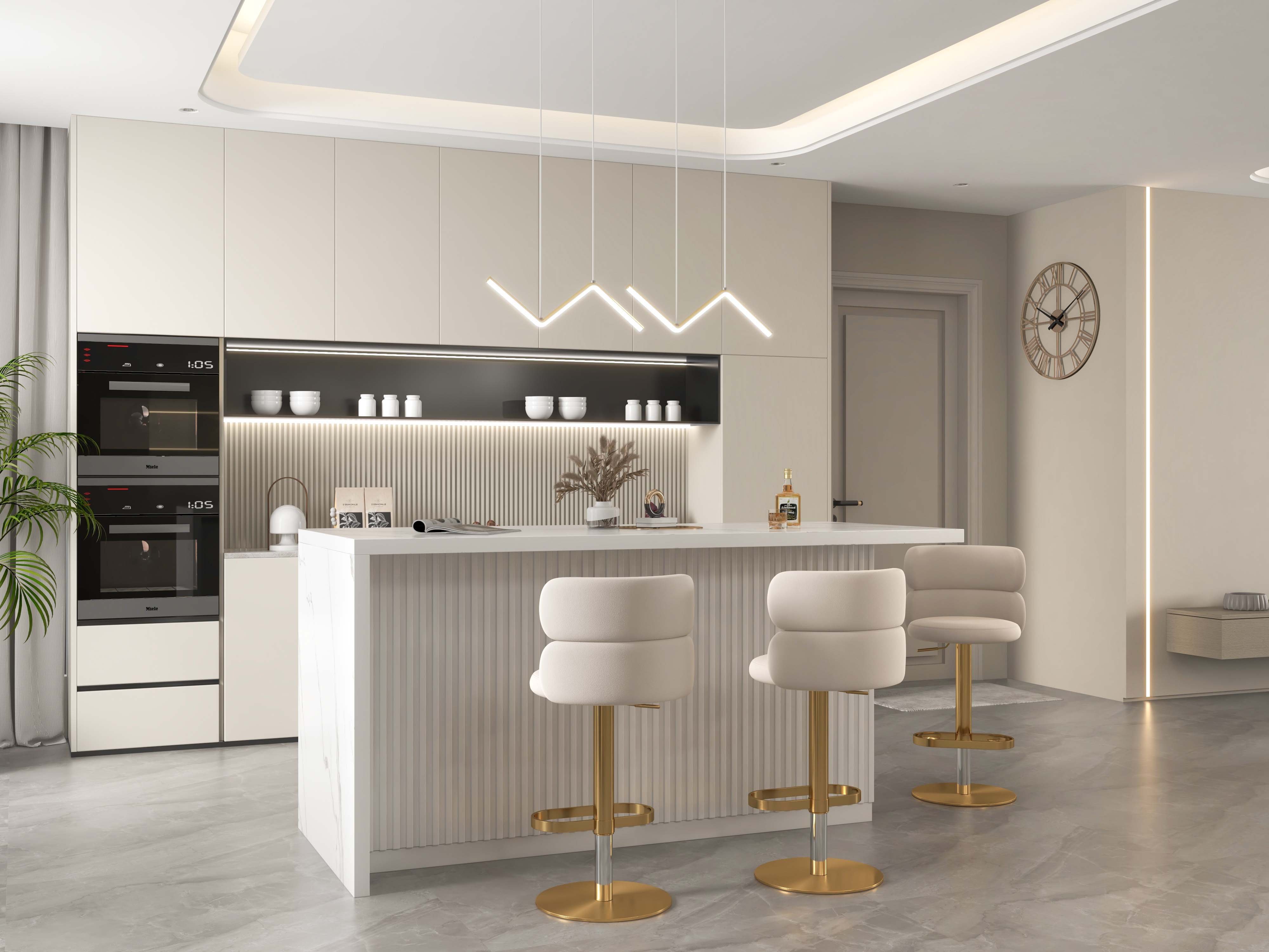 HMR - Minimalist Gold LED Island Light Fixture 2-Light Geometric Kitchen Pendant Light