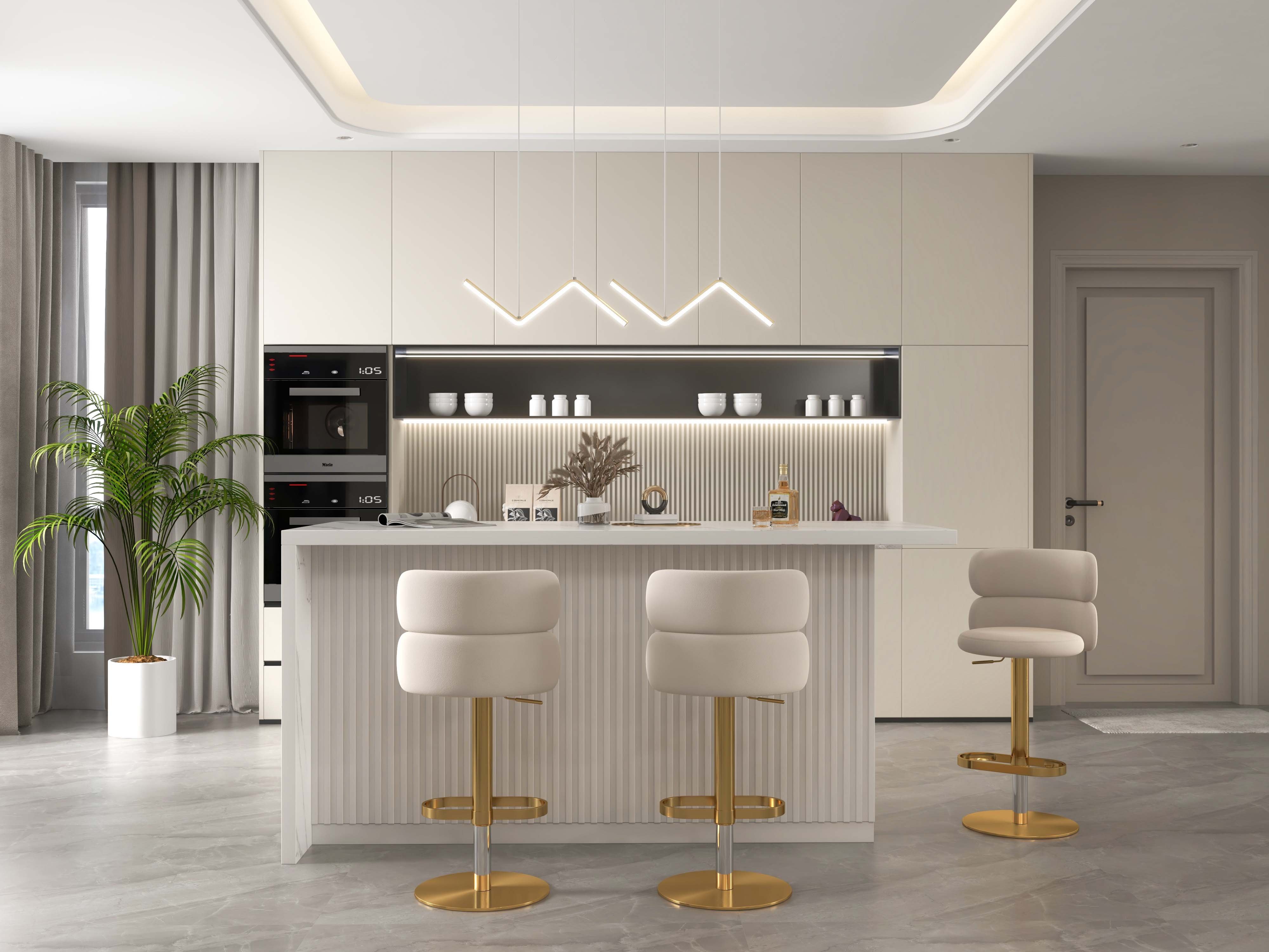HMR - Minimalist Gold LED Island Light Fixture 2-Light Geometric Kitchen Pendant Light