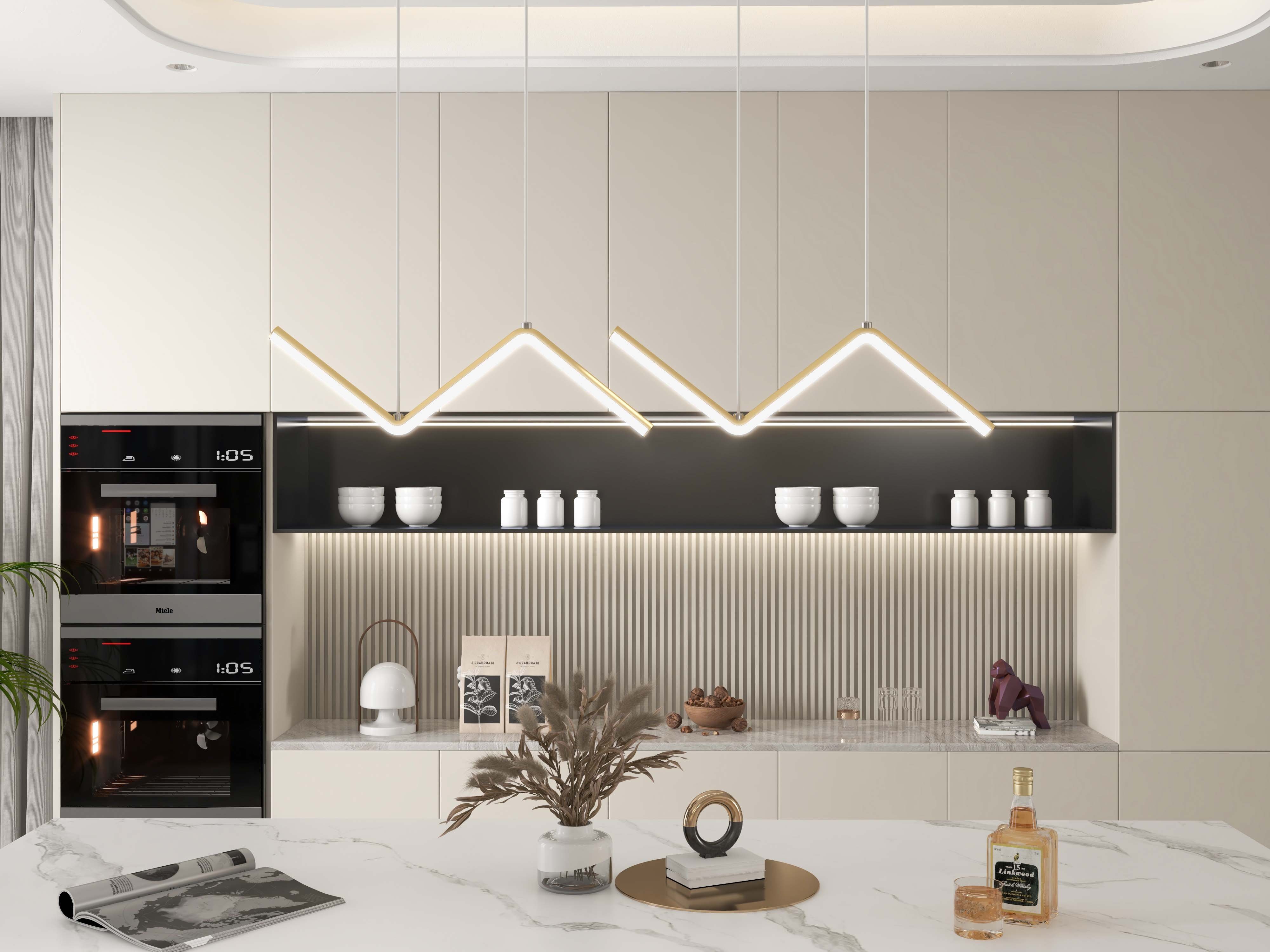 HMR - Minimalist Gold LED Island Light Fixture 2-Light Geometric Kitchen Pendant Light