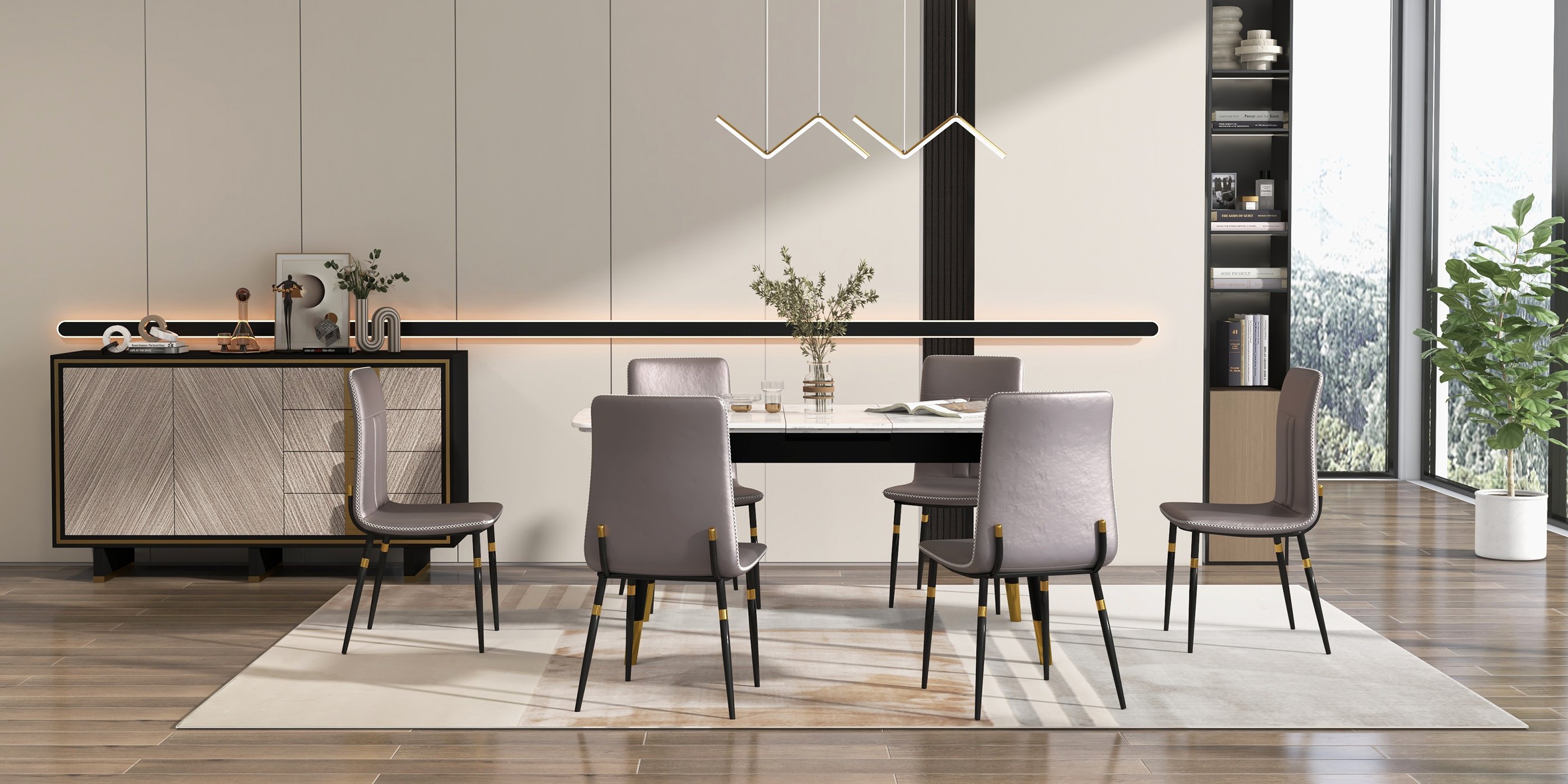 HMR - Minimalist Gold LED Island Light Fixture 2-Light Geometric Kitchen Pendant Light