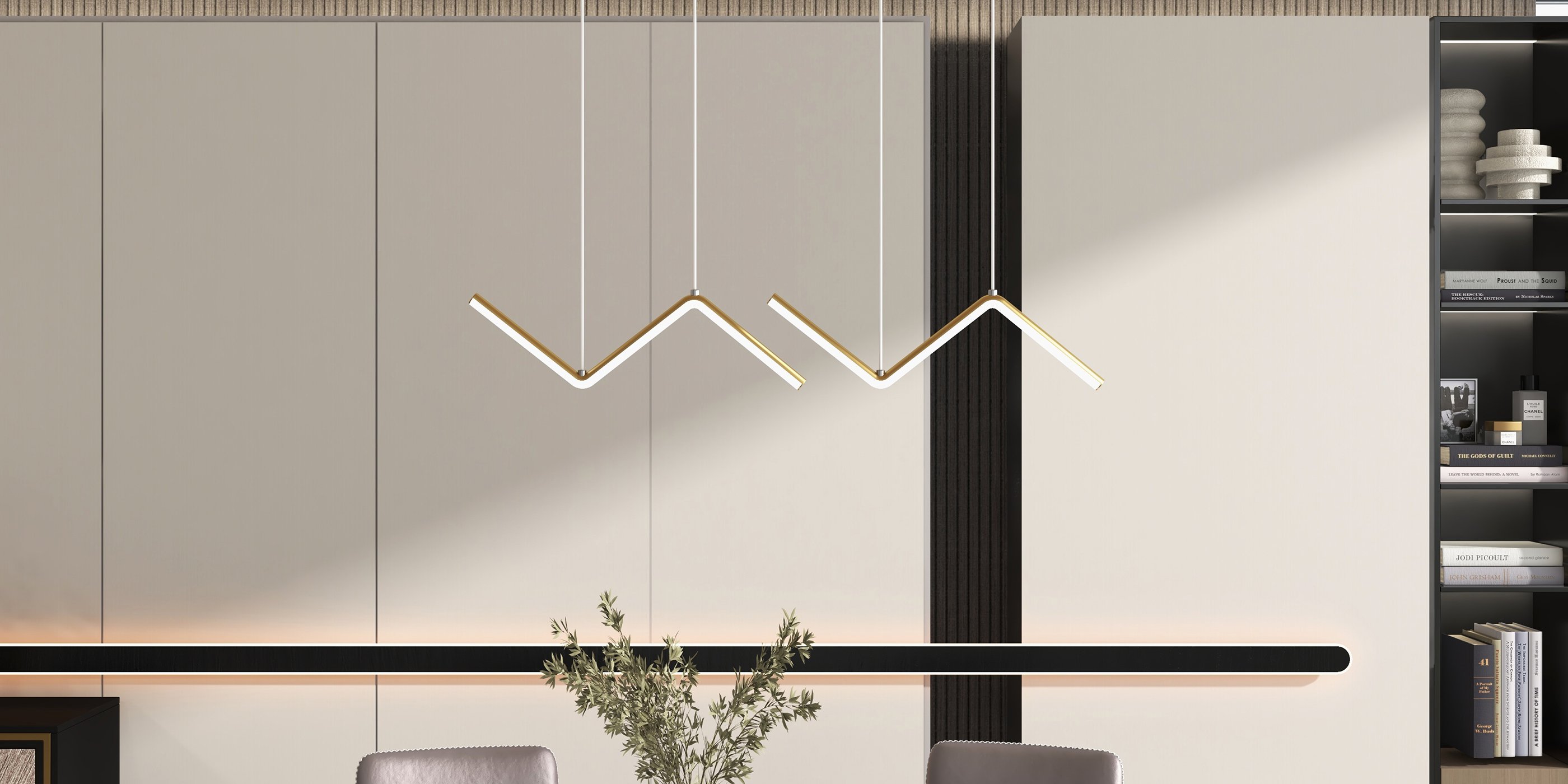 HMR - Minimalist Gold LED Island Light Fixture 2-Light Geometric Kitchen Pendant Light