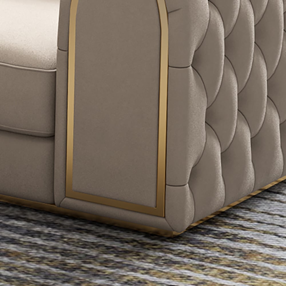 HMR - 3-Piece Blue & Beige Luxury Velvet Upholstered Chesterfield Sofa Living Room Set