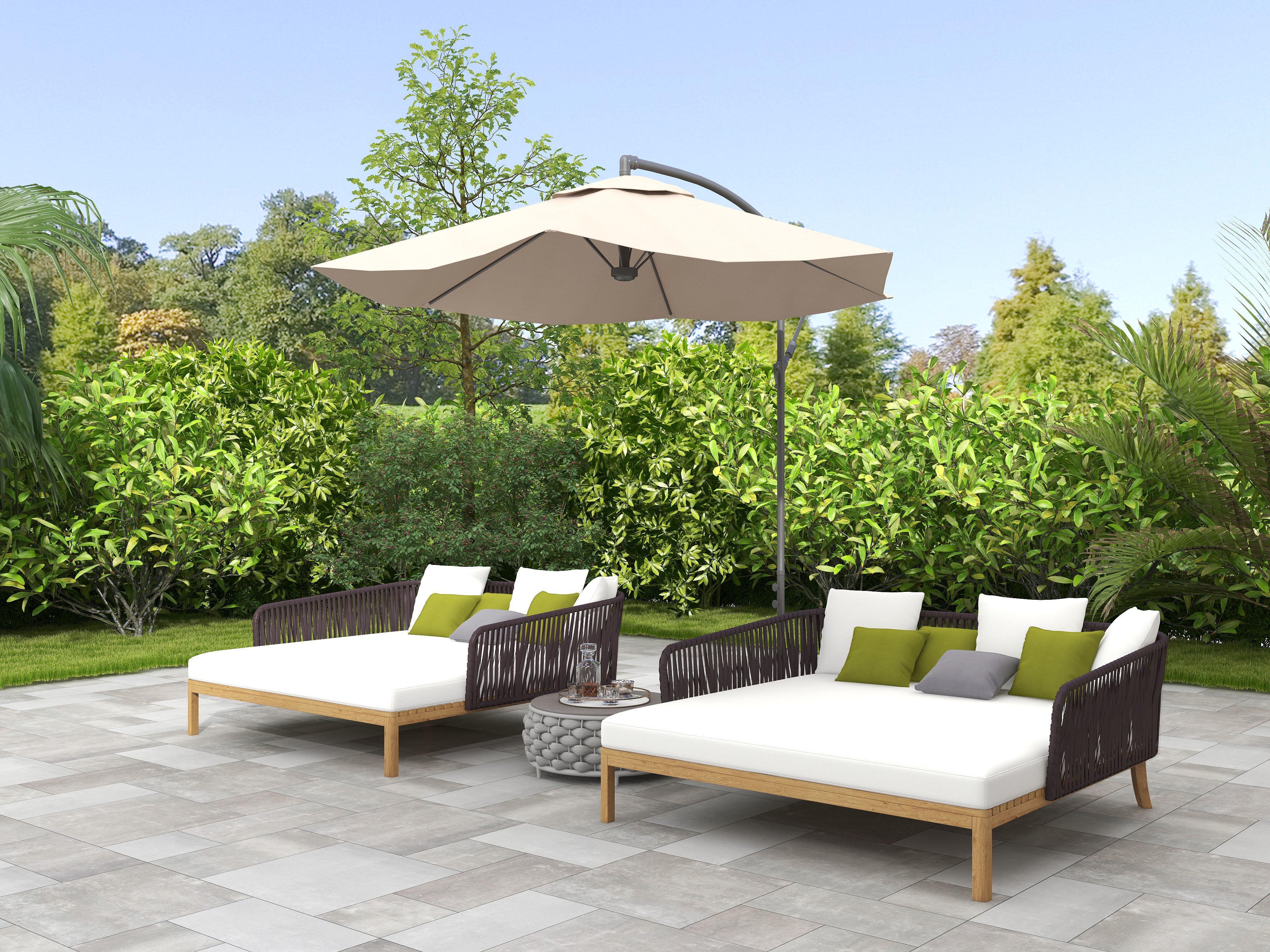 HMR - Modern Style Rattan & Metal Outdoor Patio Daybed with Cushion Pillow