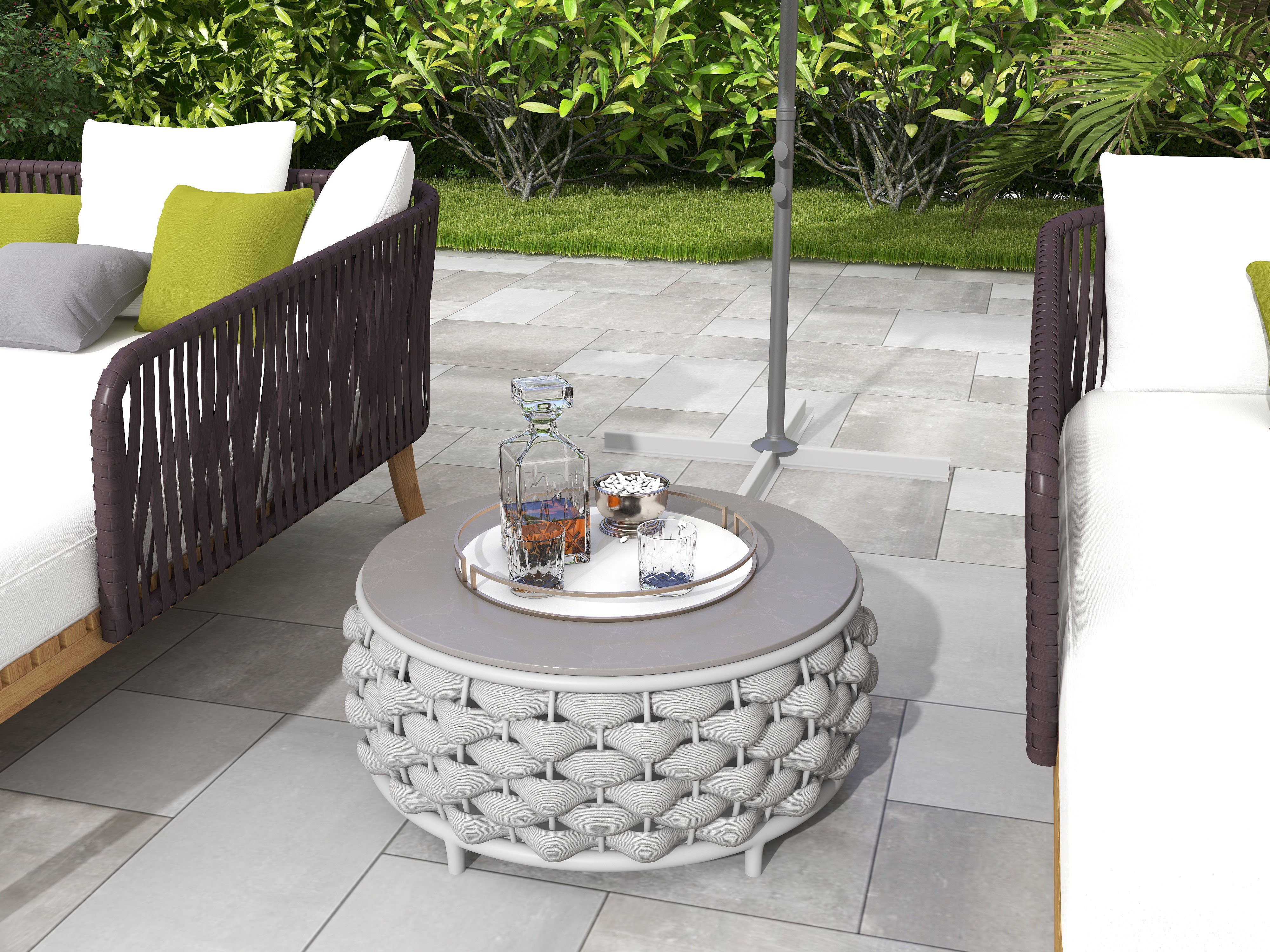 HMR - Modern Style Rattan & Metal Outdoor Patio Daybed with Cushion Pillow