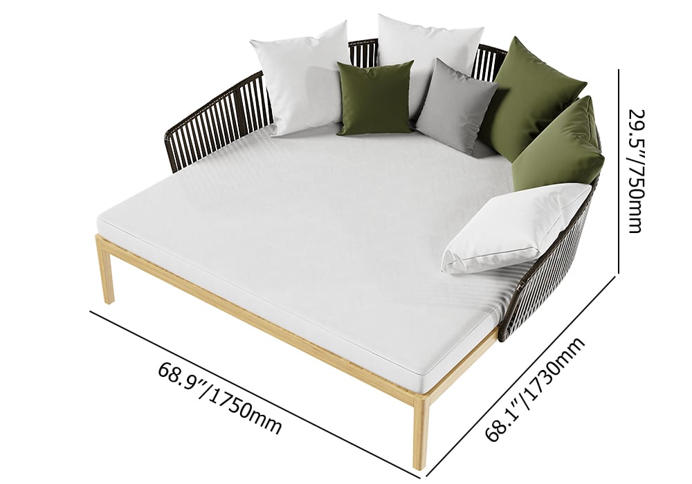 HMR - Modern Style Rattan & Metal Outdoor Patio Daybed with Cushion Pillow