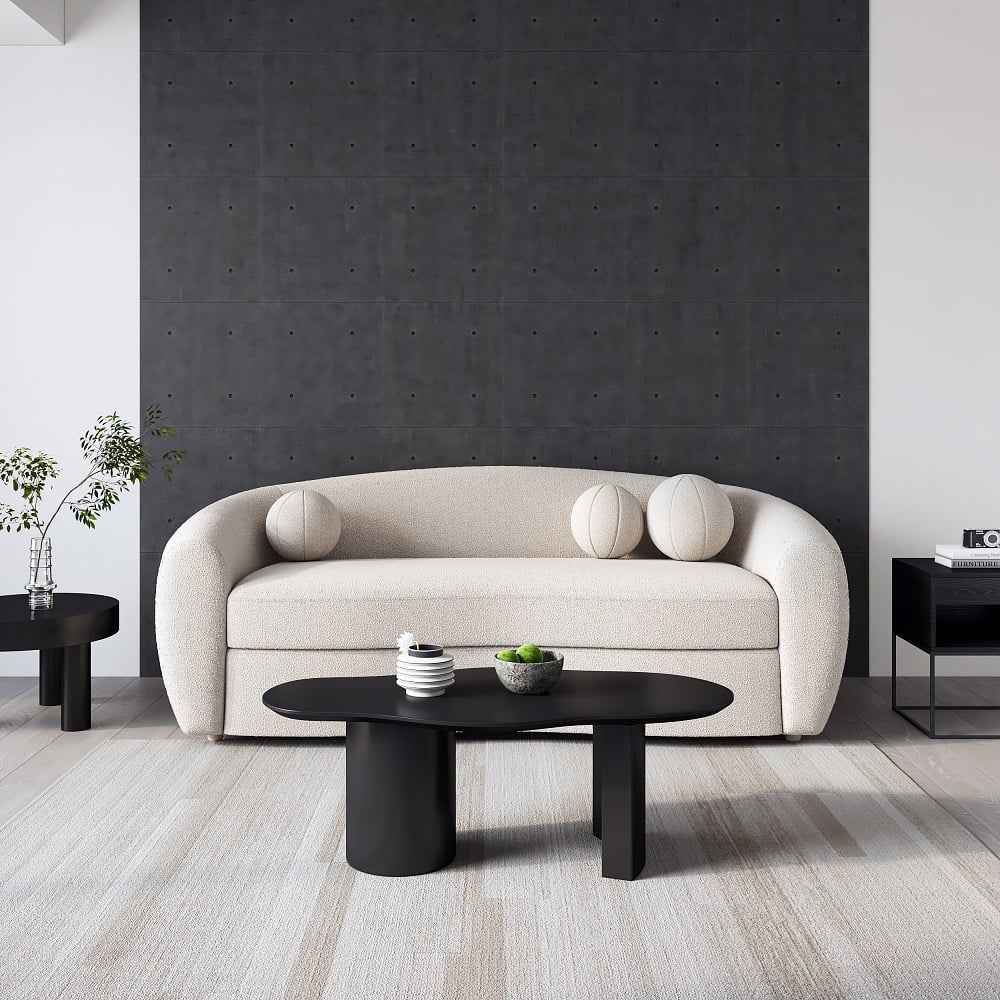 HMR - 82" Modern White Teddy Velvet 3 Seaters Curved Sofa for Living Room