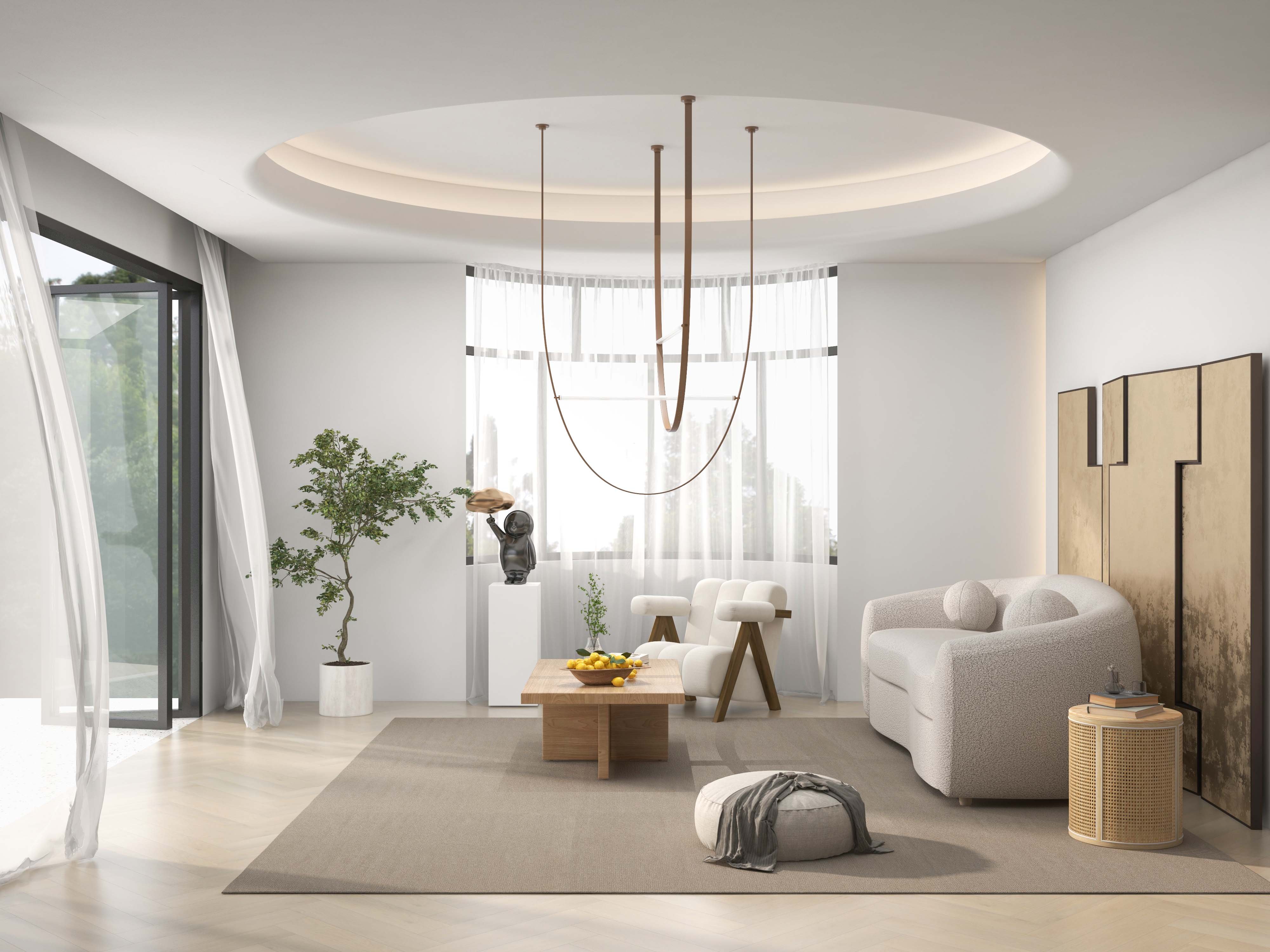 HMR - 82" Modern White Teddy Velvet 3 Seaters Curved Sofa for Living Room