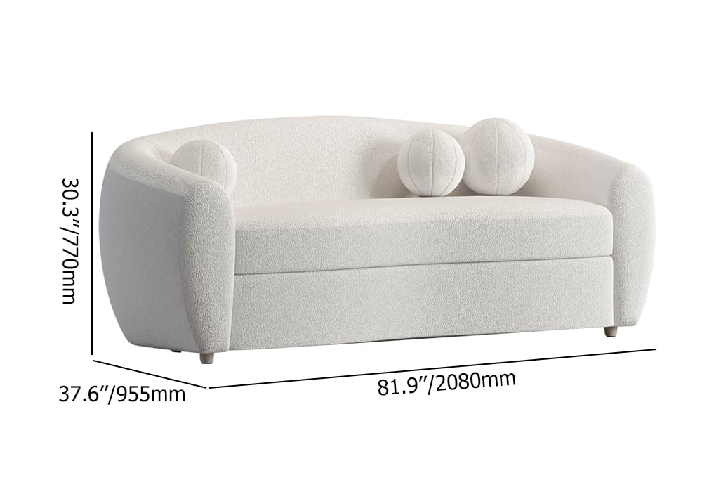 HMR - 82" Modern White Teddy Velvet 3 Seaters Curved Sofa for Living Room
