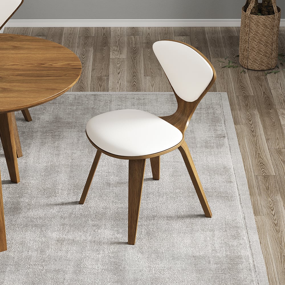 HMR - MidCentury Modern Dining Chairs PU Leather Upholstery Walnut White