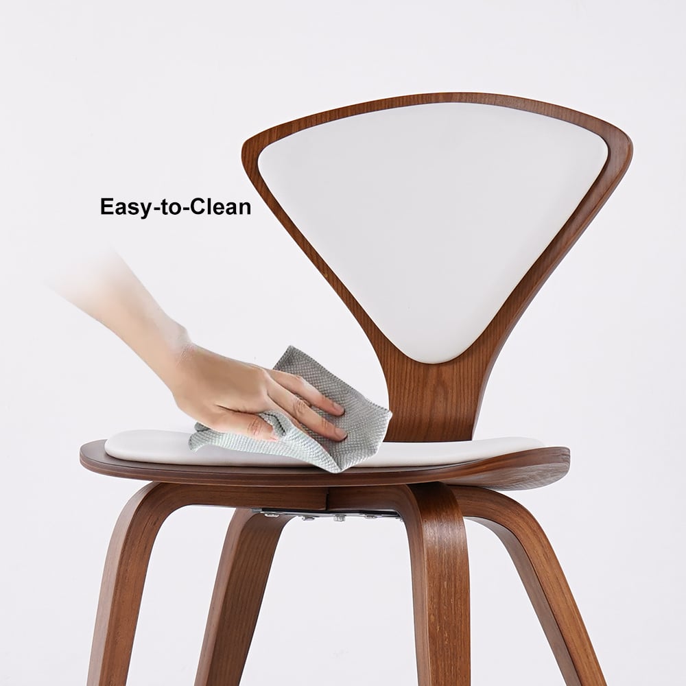HMR - MidCentury Modern Dining Chairs PU Leather Upholstery Walnut White