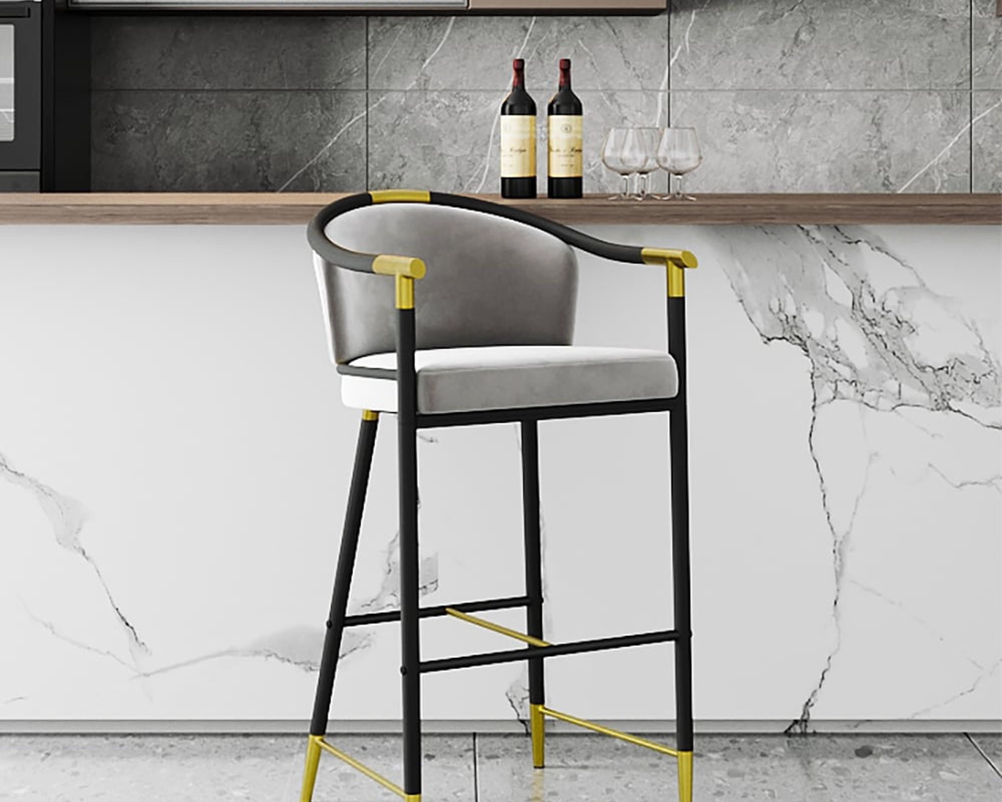 HMR - Craines Series Modern Velvet Upholstered Bar Stools