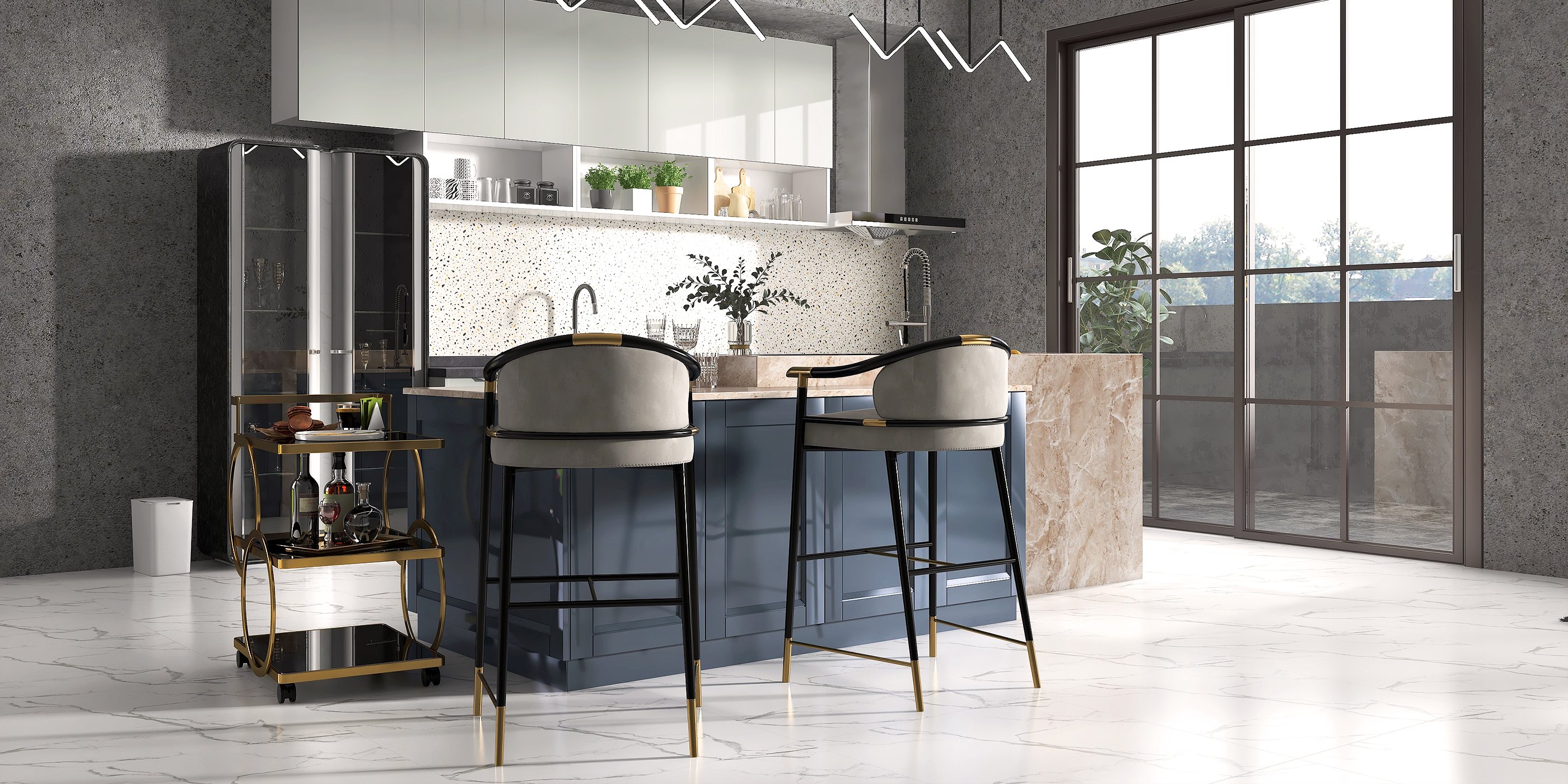 HMR - Craines Series Modern Velvet Upholstered Bar Stools