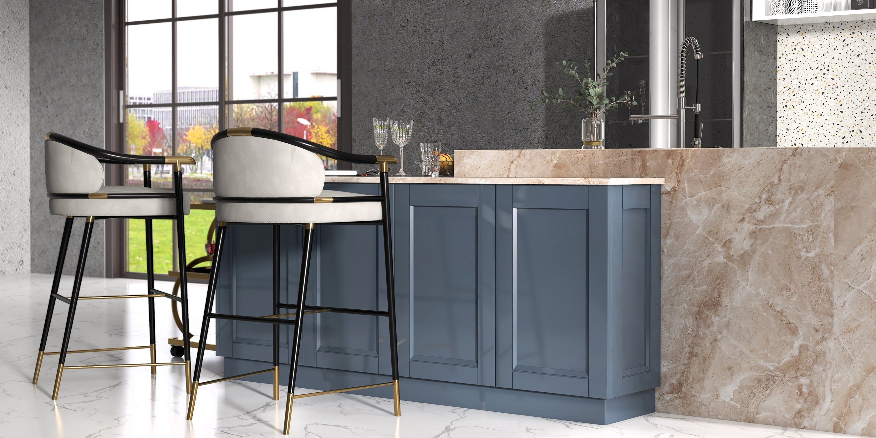 HMR - Craines Series Modern Velvet Upholstered Bar Stools