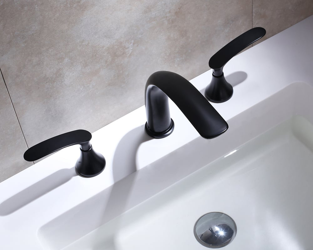 HMR Aerated Spout Widespread Bathroom Sink Faucet Solid Brass - Black