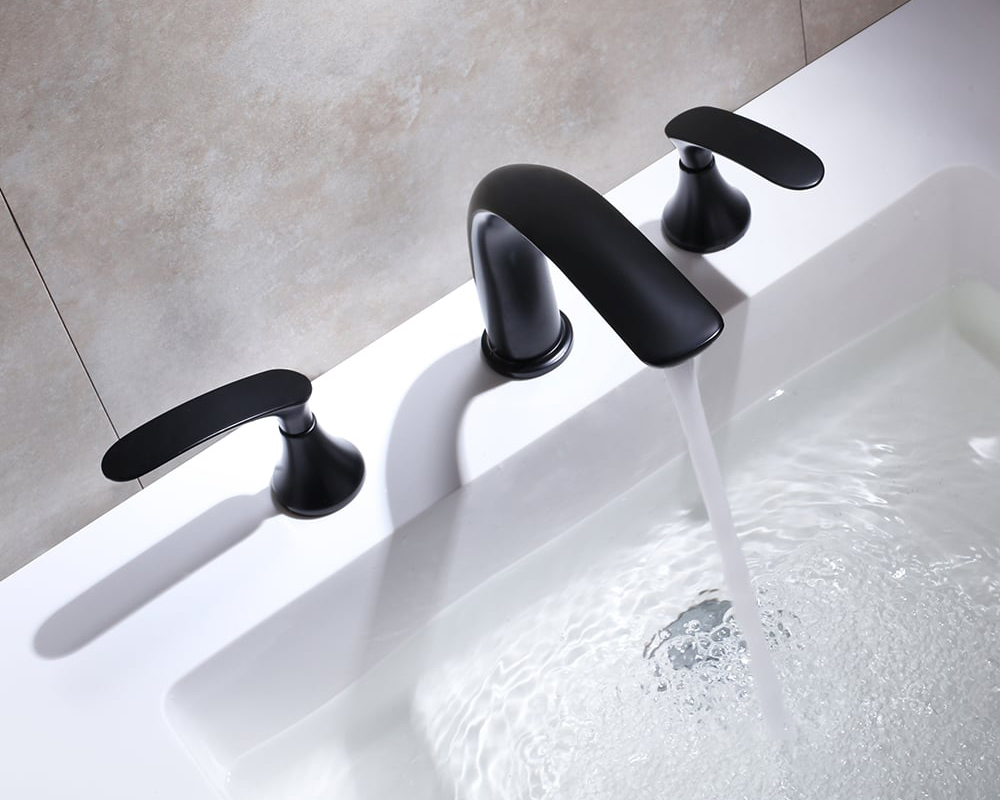 HMR Aerated Spout Widespread Bathroom Sink Faucet Solid Brass - Black