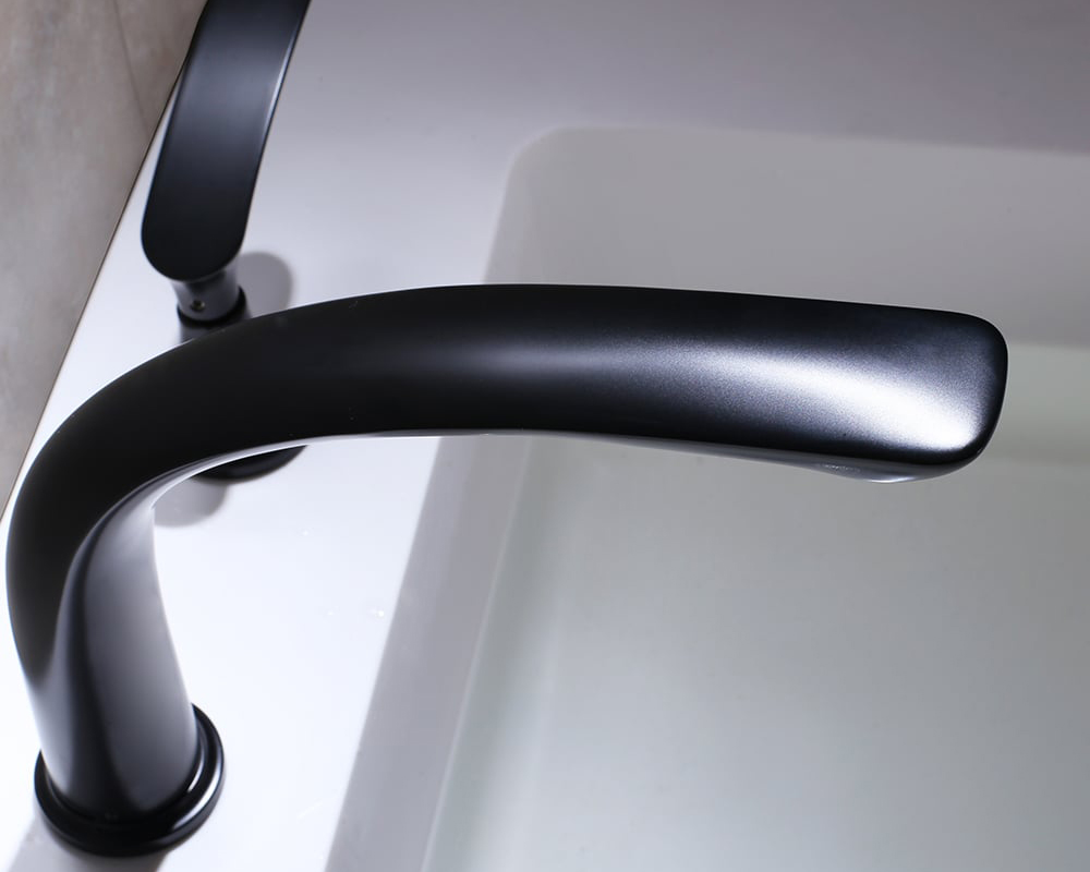 HMR Aerated Spout Widespread Bathroom Sink Faucet Solid Brass - Black
